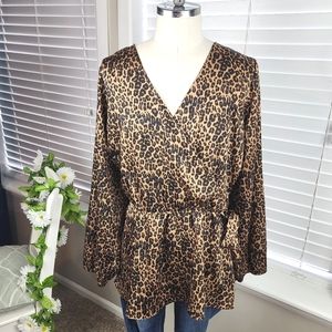 Lane Bryant Leopard Cross Wrap Shirt Sz 26 Long Sleeve